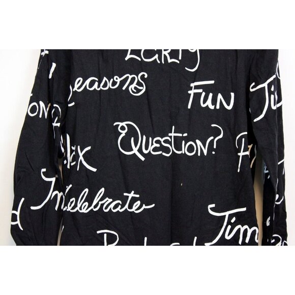 VG 80s Styles to Go Black Long Blazer sz 10 Cursive Word Print Party Whimsical - Picture 7 of 10